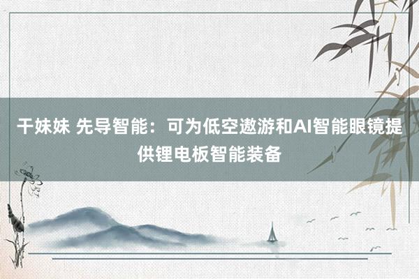 干妹妹 先导智能：可为低空遨游和AI智能眼镜提供锂电板智能装备