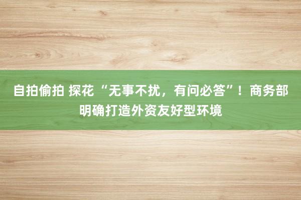 自拍偷拍 探花 “无事不扰，有问必答”！商务部明确打造外资友好型环境