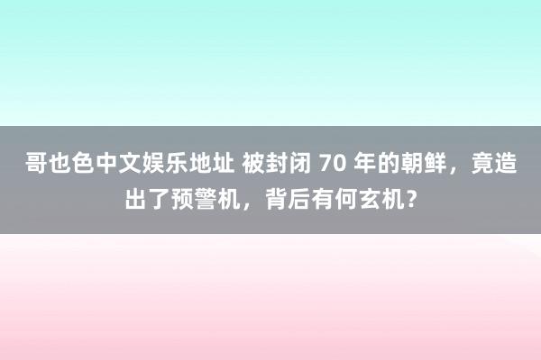 哥也色中文娱乐地址 被封闭 70 年的朝鲜，竟造出了预警机，背后有何玄机？